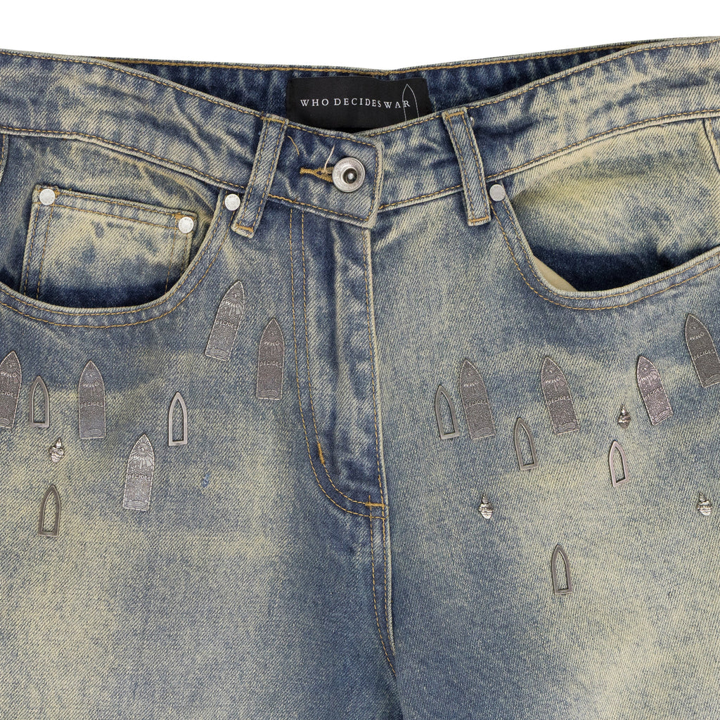INDIGO WINGED LOGO BOOTCUT JEANS