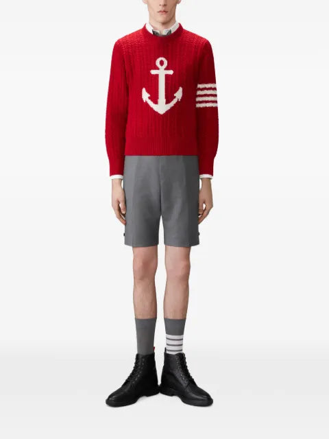 Thom Browne merino-wool 4-Bar intarsia anchor pullover