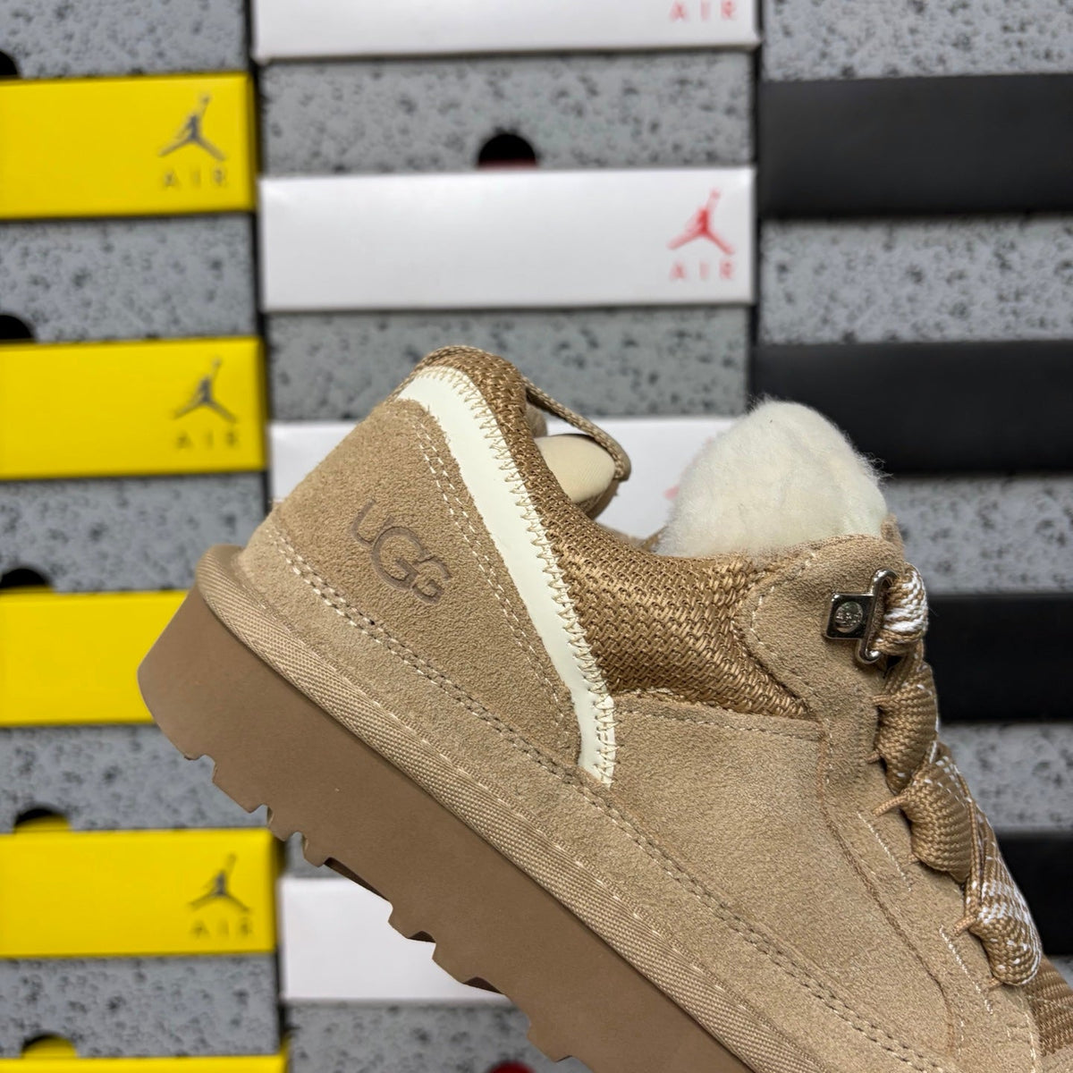 UGG Lowmel Lace-Up Sneaker – Suede & Mesh Low-Top Trainer with Shearling Lining & Tonal Lug Sole in Sand