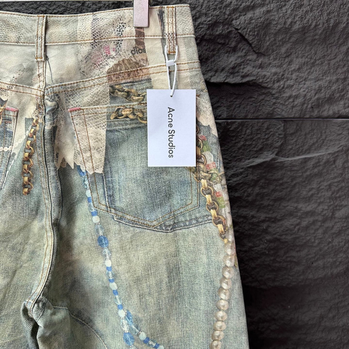 Acne Studios Vintage Pearl‑Lace Print Wide‑Leg Jeans