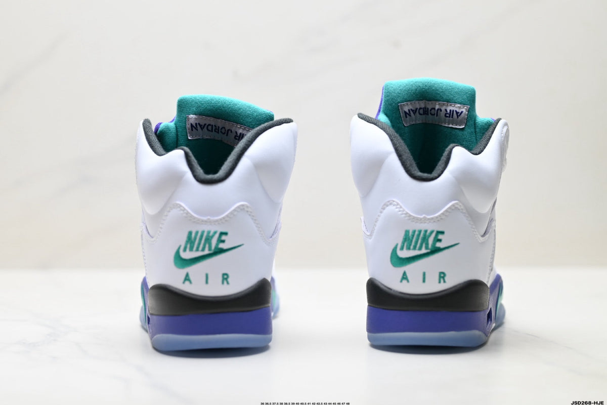 Air Jordan 5 Retro White Purple Emerald Sneakers