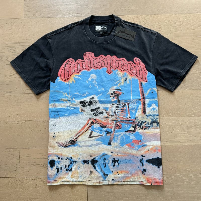 Godspeed Beach Skeleton Graphic T-Shirt
