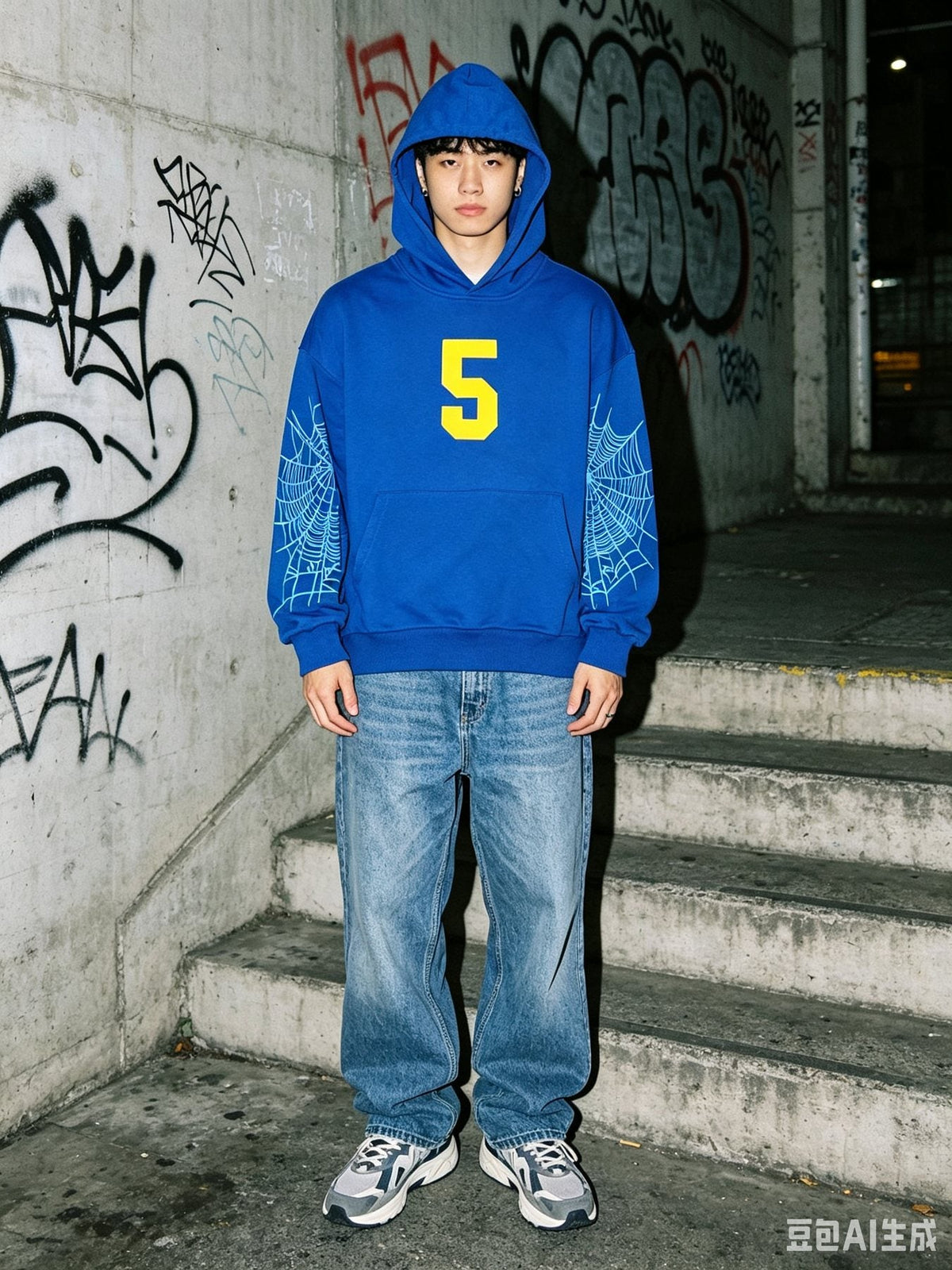 Sp5der Blue Number Graphic Hoodie