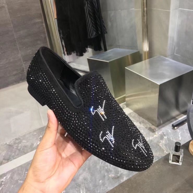 Giuseppe Zanotti Black Studded Velvet Slip-On Loafers