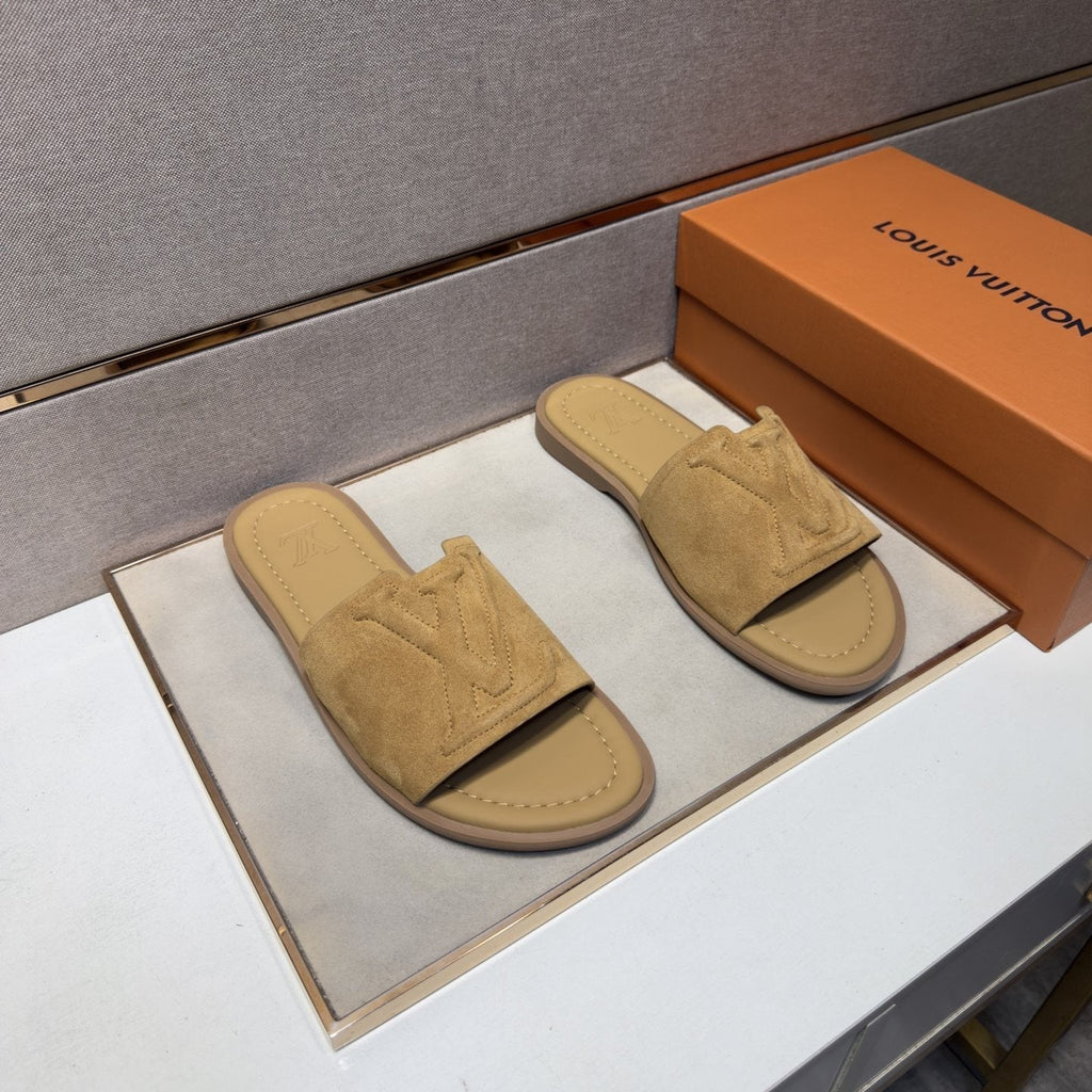 Louis Vuitton Men's Tan Monogram Slide Sandals