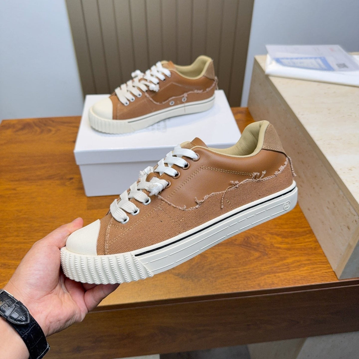 Maison Margiela Brown Off-White Low-Top Sneakers