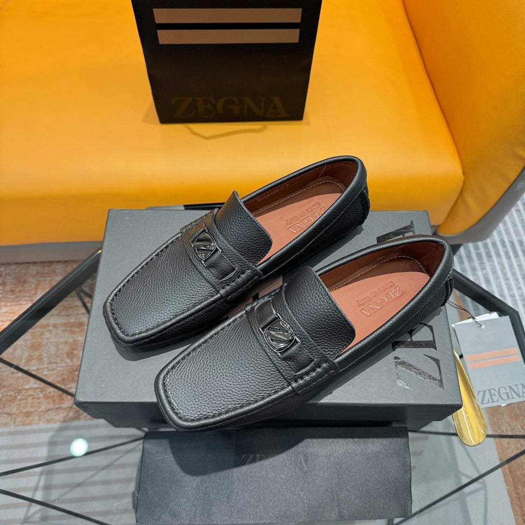Zegna Black Driving Loafers with Metal Accent