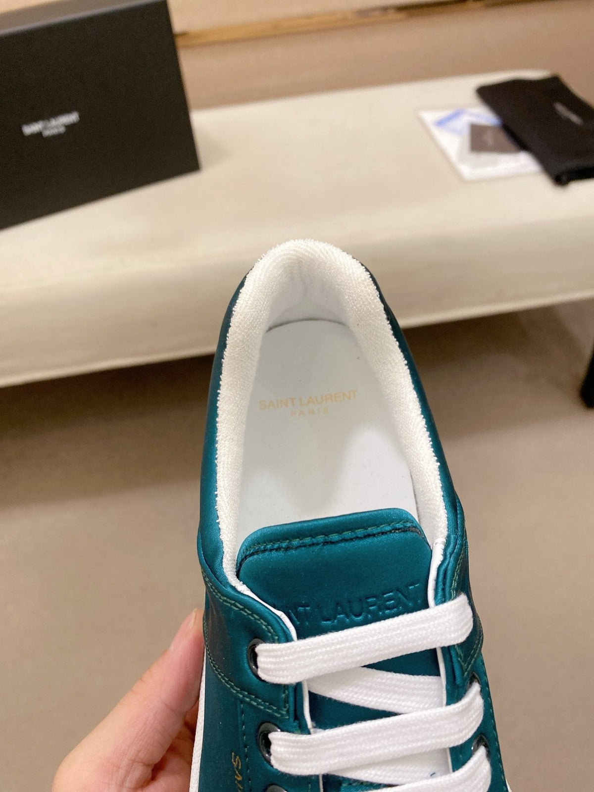 Saint Laurent Teal Blue Perforated Low-Top Sneakers