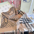 Burberry Beige & Black Patterned Fringe Scarf