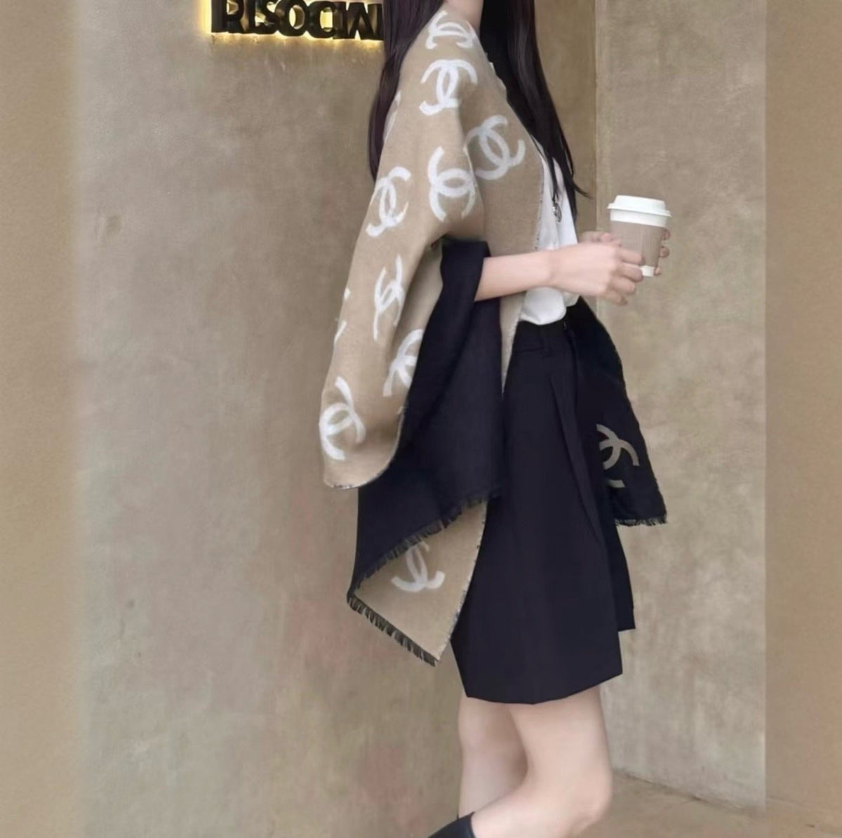 Chanel Reversible Logo Motif Scarf Shawl