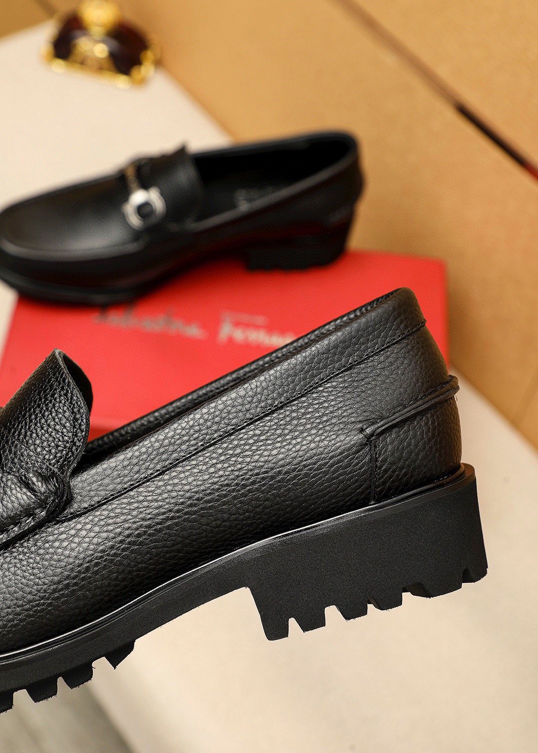 Ferragamo Pebbled Leather Lug Sole Loafers