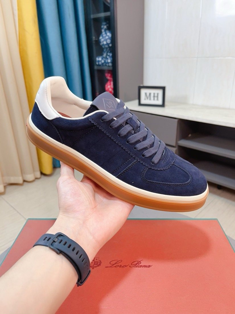 Loro Piana Contrast-Heel Lace-Up Sneakers