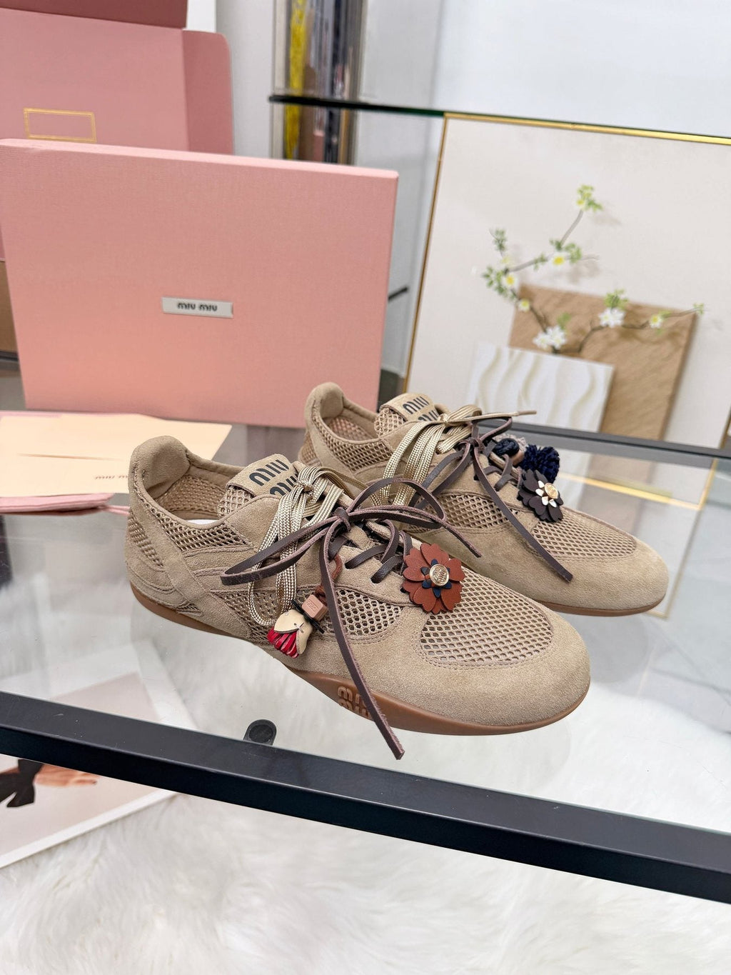 Miu Miu Floral Charm Sneakers