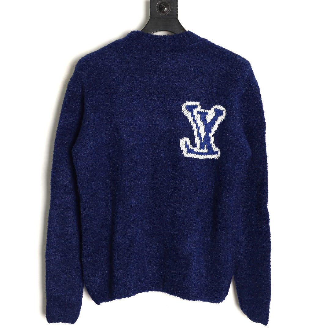 Louis Vuitton 22FW Large LV-Motif Knit Sweater - Navy