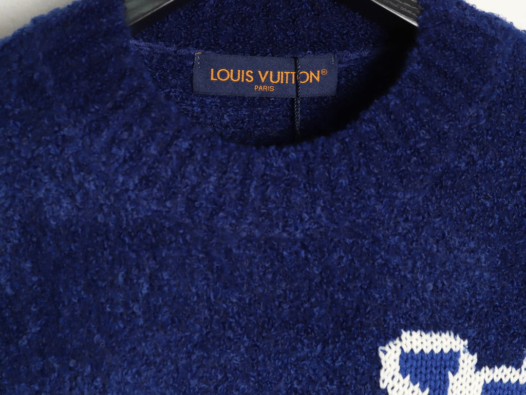 Louis Vuitton 22FW Large LV-Motif Knit Sweater - Navy